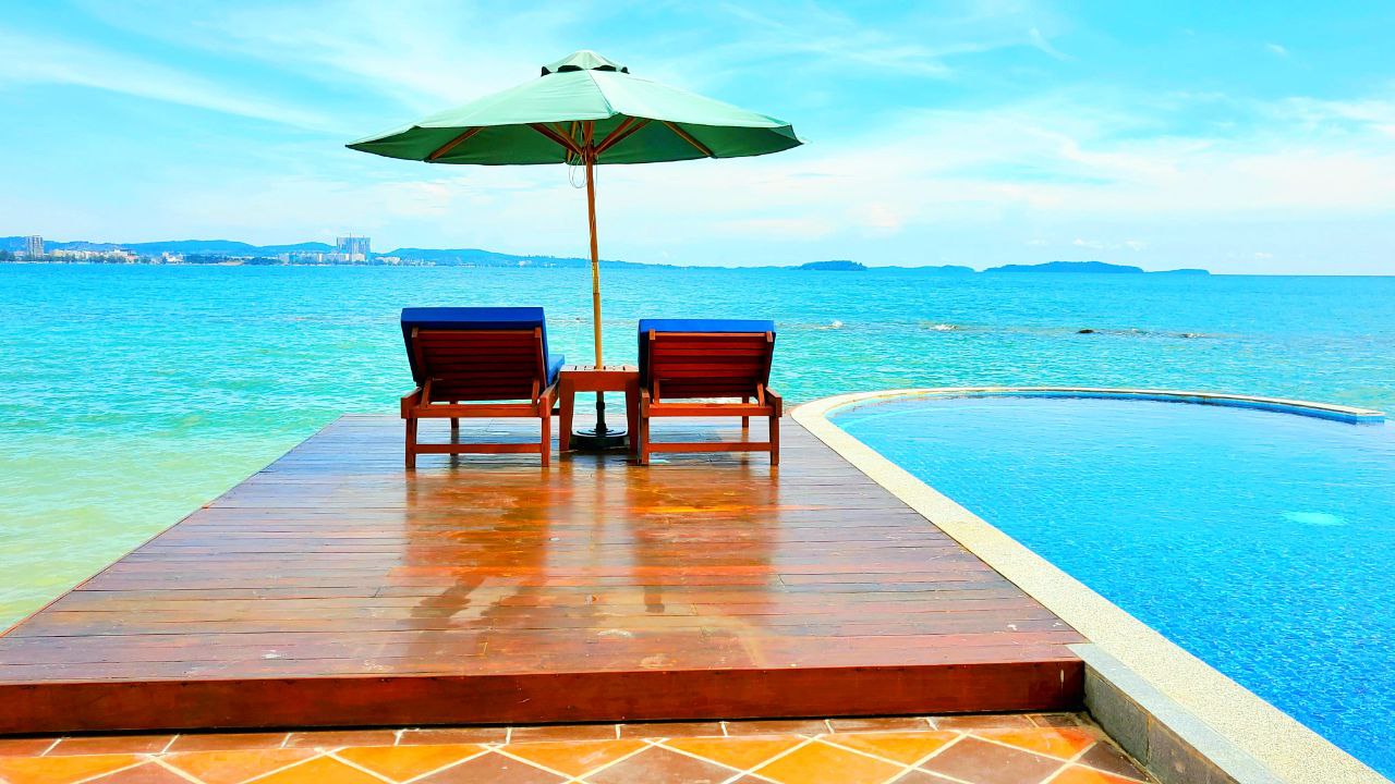 Seafront deck and pool in Sihanoukville